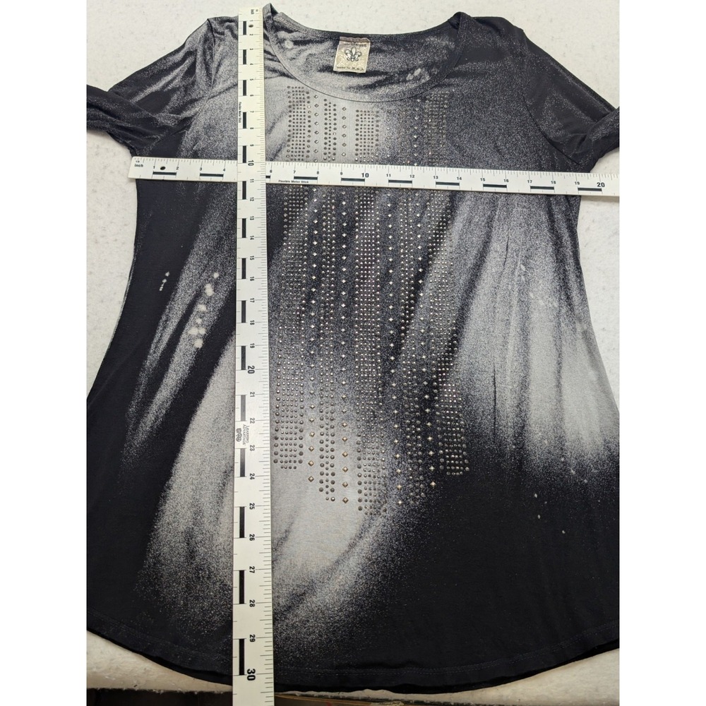 Vocal Long Sleeve Top Womens L Black Acid Wash Rhinestone Edgy Boho - Picture 5 of 7